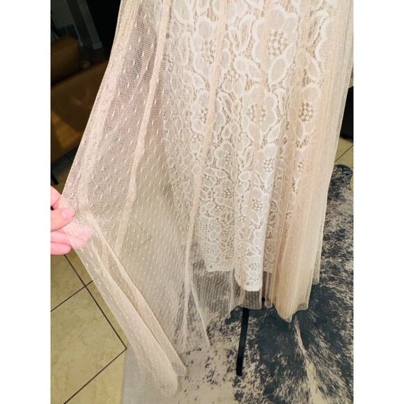 NWT RYU IVORY DRESS TAN TULLE NUDE LACE TIE NECK HALTER M Party Wedding Cocktail - Picture 10 of 14